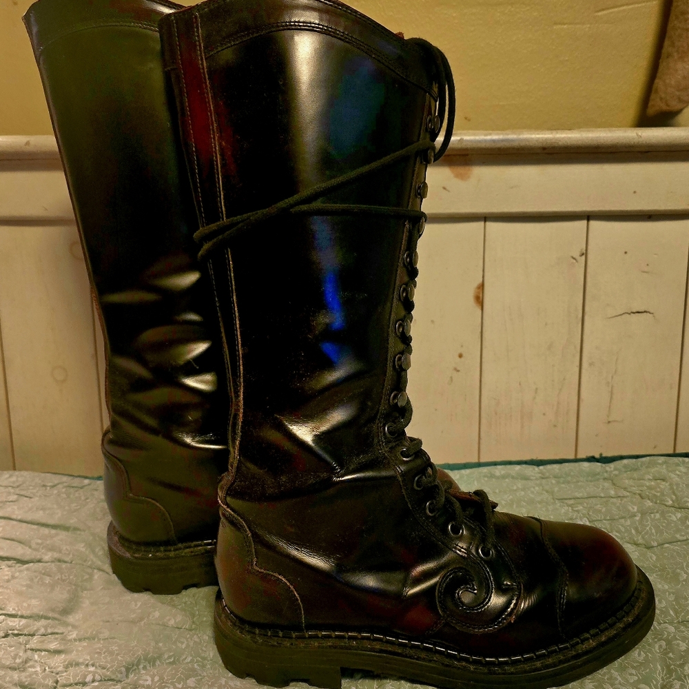 John Fluevog Knee High Boots Oxblood And Black Boots 90's Grunge